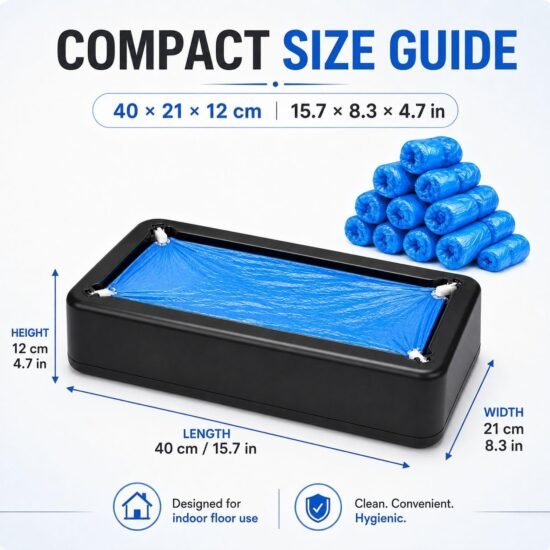 Automatic Black Shoe Cover Dispenser with 200 Blue Disposable Covers, Non Slip Shoe Cover Machine, High Quality Hands-Free Shoe Cover Machine for Home, Office, Hospital, Factory, Silver Indoors.