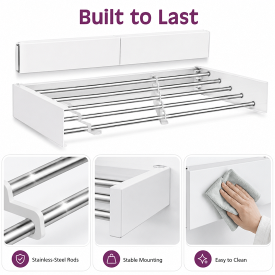 ECHOKRAFTS Wall Mounted Clothes Drying Rack, Foldable Retractable Laundry Rack with 5 Rods, 50 lb Capacity, Space Saving
