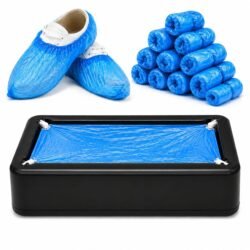 Automatic Black Shoe Cover Dispenser with 200 Blue Disposable Covers, Non Slip Shoe Cover Machine, High Quality Hands-Free Shoe Cover Machine for Home, Office, Hospital, Factory, Silver Indoors.