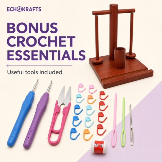ECHOKRAFTS Wooden Dual Spindle Yarn Holder, Double Yarn Dispenser for Knitting and Crochet