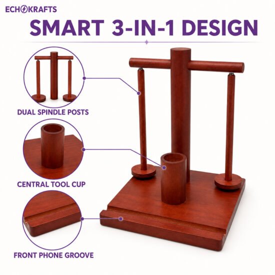 ECHOKRAFTS Wooden Dual Spindle Yarn Holder, Double Yarn Dispenser for Knitting and Crochet