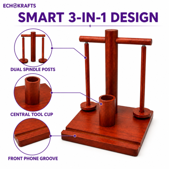 ECHOKRAFTS Wooden Dual Spindle Yarn Holder, Double Yarn Dispenser for Knitting and Crochet