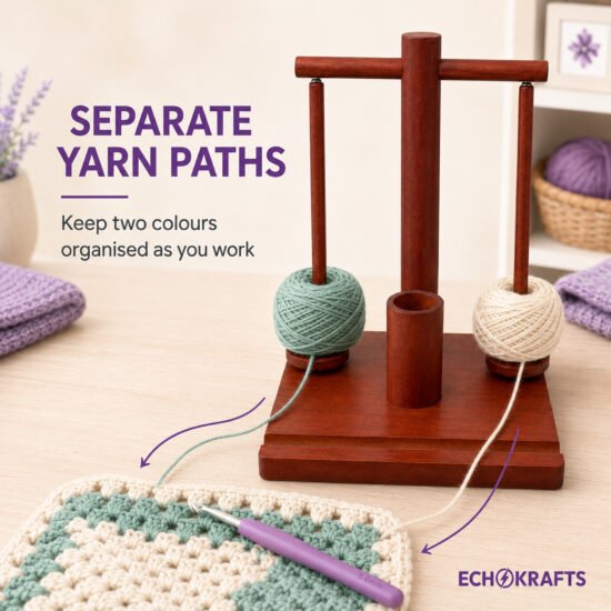 ECHOKRAFTS Wooden Dual Spindle Yarn Holder, Double Yarn Dispenser for Knitting and Crochet