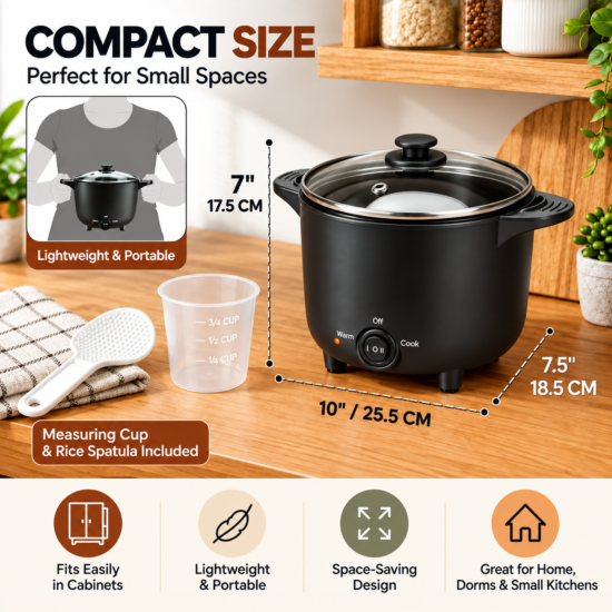 Mini Electric Hot Pot & Rice Cooker, 1-Person Single-Serve Cooking Pot with Non-Stick Inner Pot, Compact Instant Noodle, Soup & Hot Pot Cooker for Dorm, Small Kitchen & Office
