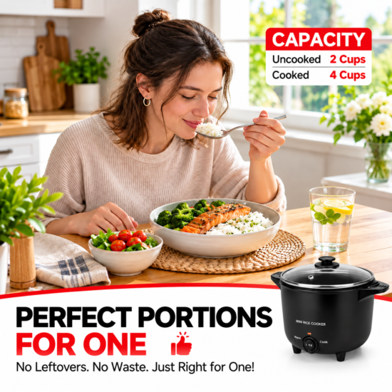 Mini Electric Hot Pot & Rice Cooker, 1-Person Single-Serve Cooking Pot with Non-Stick Inner Pot, Compact Instant Noodle, Soup & Hot Pot Cooker for Dorm, Small Kitchen & Office