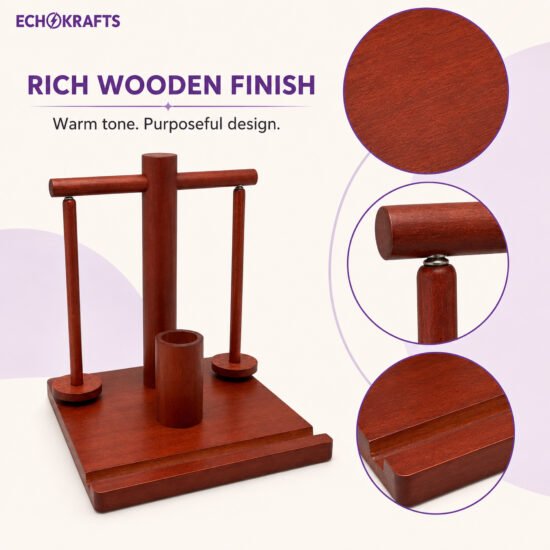 ECHOKRAFTS Wooden Dual Spindle Yarn Holder, Double Yarn Dispenser for Knitting and Crochet