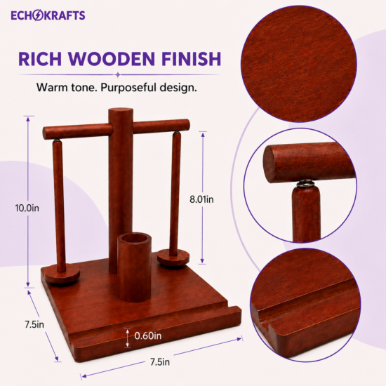 ECHOKRAFTS Wooden Dual Spindle Yarn Holder, Double Yarn Dispenser for Knitting and Crochet